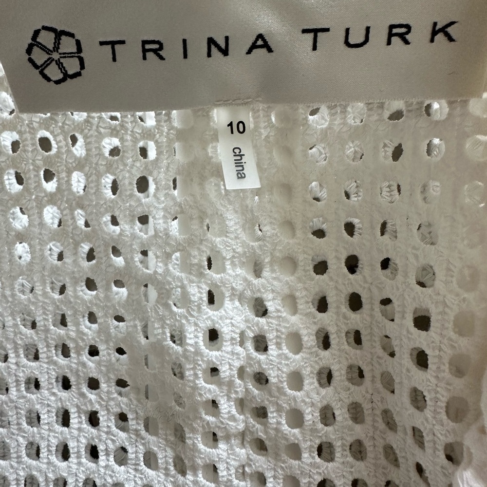 Trina Turk Cropped Sleeve Perforated Blazer White Eyelet - Picture 4 of 6